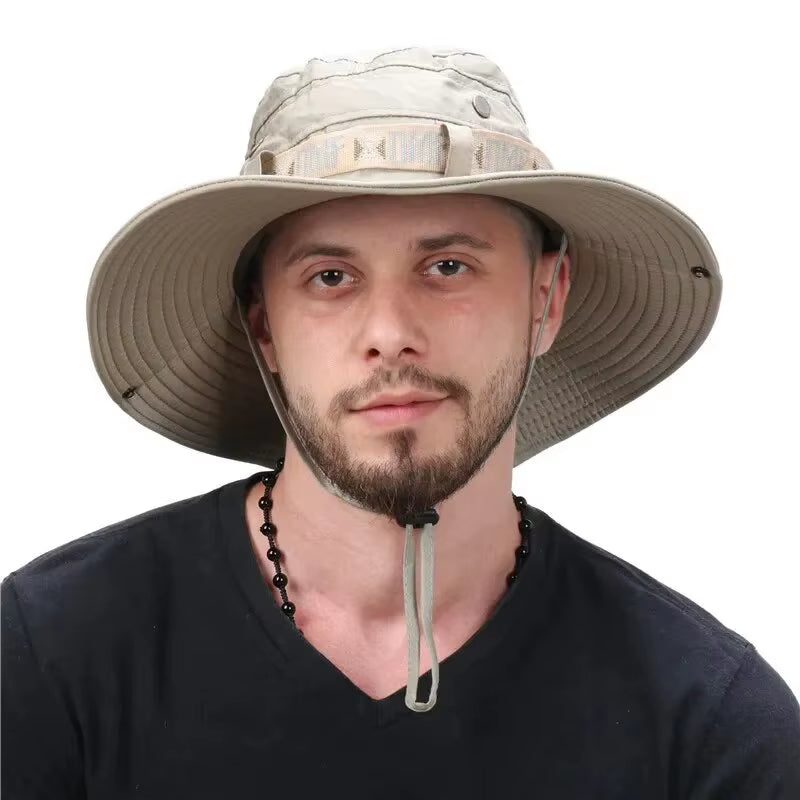Men's Summer Bucket Hat – UV Protection, Wide Brim, Mesh Safari Cap for Hiking, Fishing & Beach