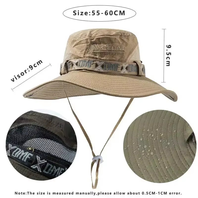 Men's Summer Bucket Hat – UV Protection, Wide Brim, Mesh Safari Cap for Hiking, Fishing & Beach